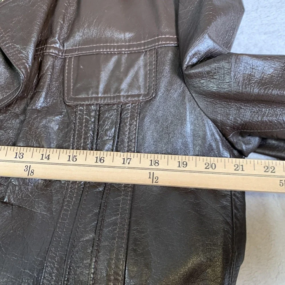 Vintage Montgomery Ward Jacket Mens 42‎ Brown Leather Car Coat Sherpa 70s 80s